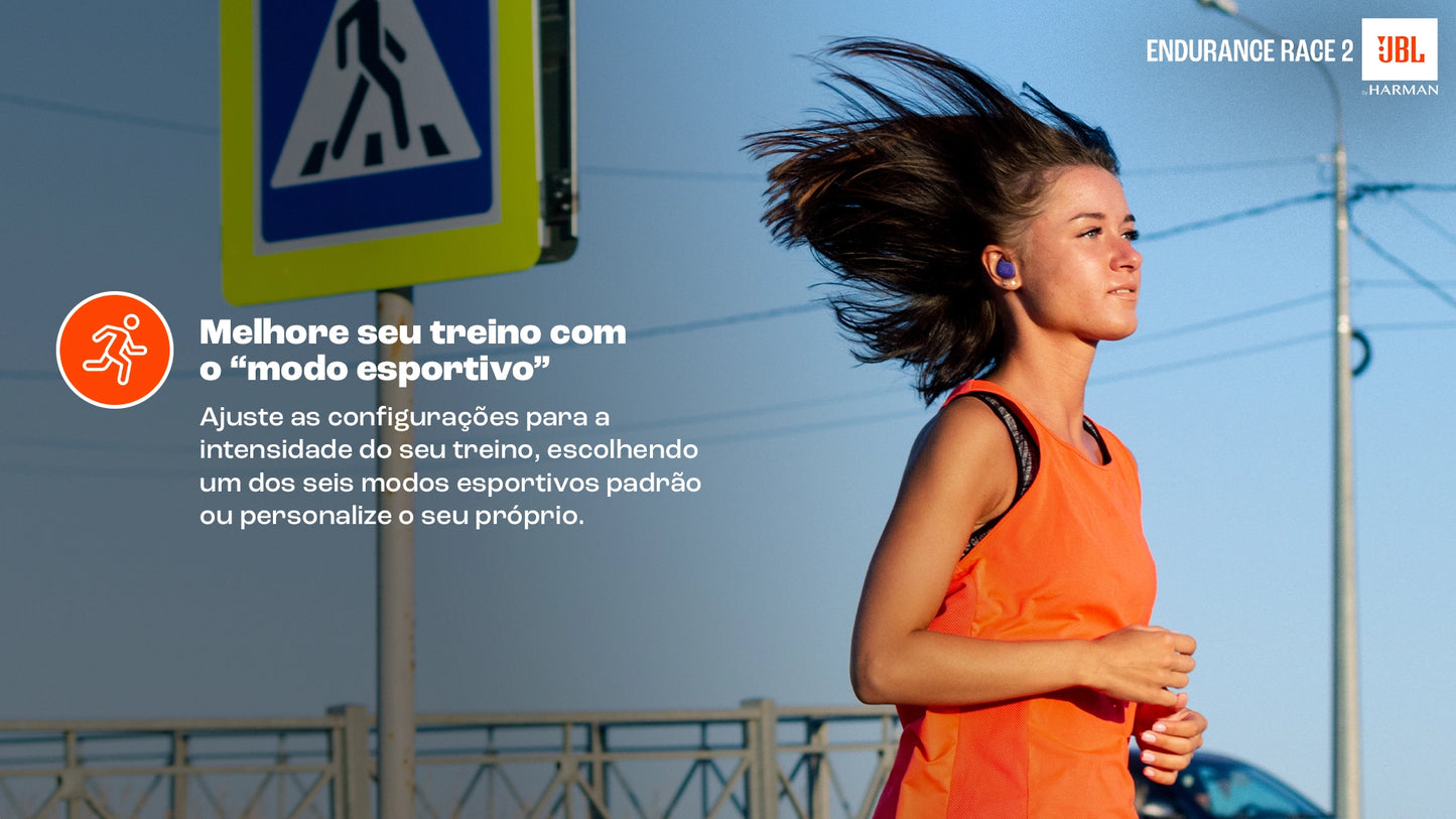Fone de Ouvido JBL Endurance Race 2 – Bluetooth, IP68, 48h de Bateria, Cancelamento de Ruído