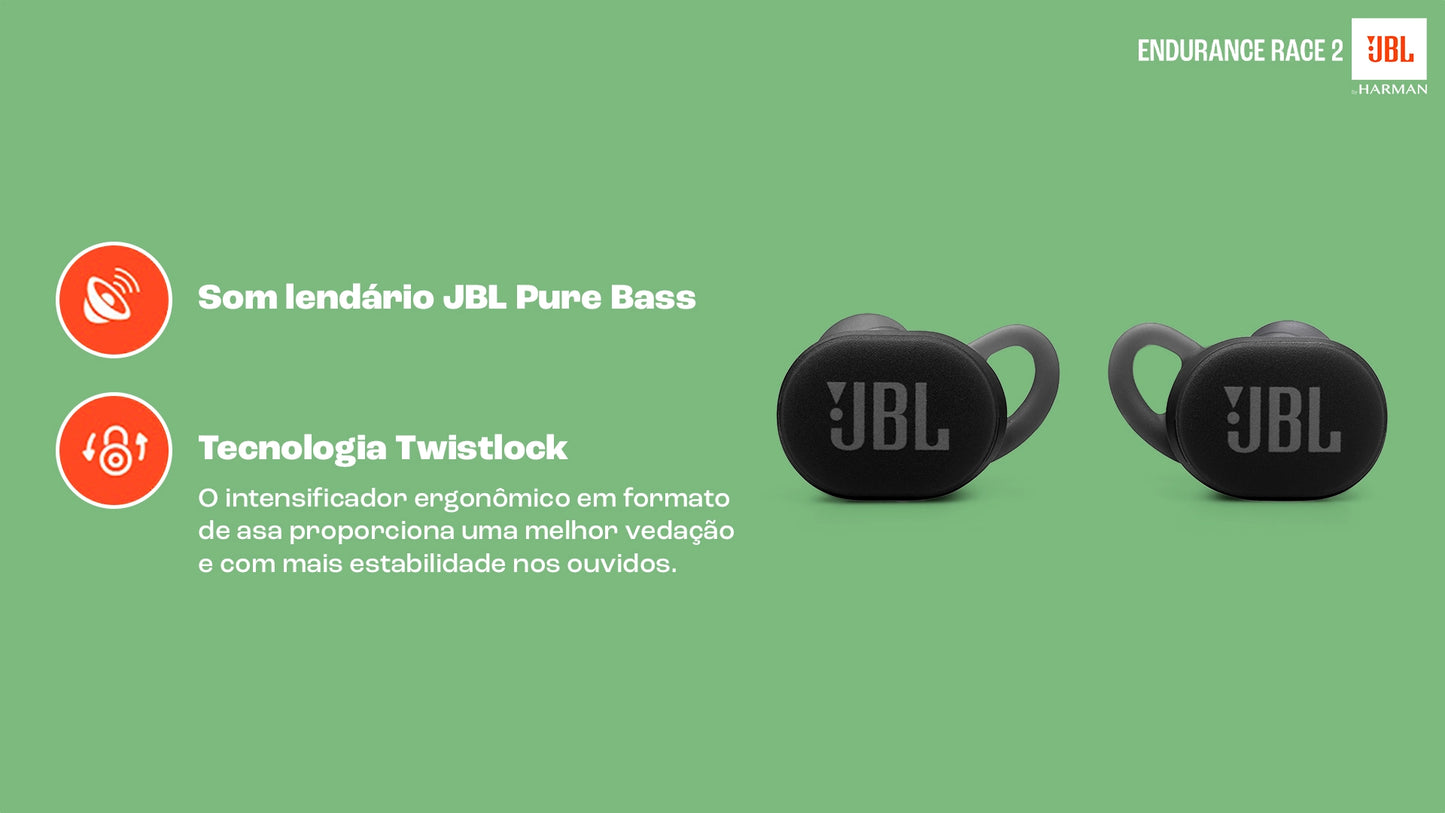 Fone de Ouvido JBL Endurance Race 2 – Bluetooth, IP68, 48h de Bateria, Cancelamento de Ruído