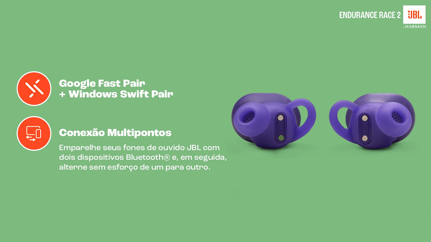 Fone de Ouvido JBL Endurance Race 2 – Bluetooth, IP68, 48h de Bateria, Cancelamento de Ruído