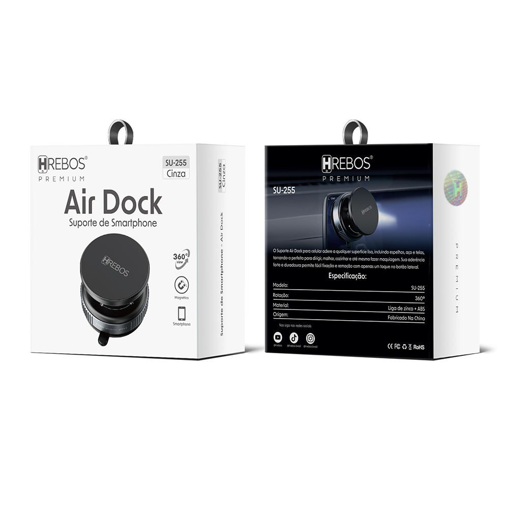 HREBOS Premium Suporte Magnético para smartphone Air Dock - Cinza