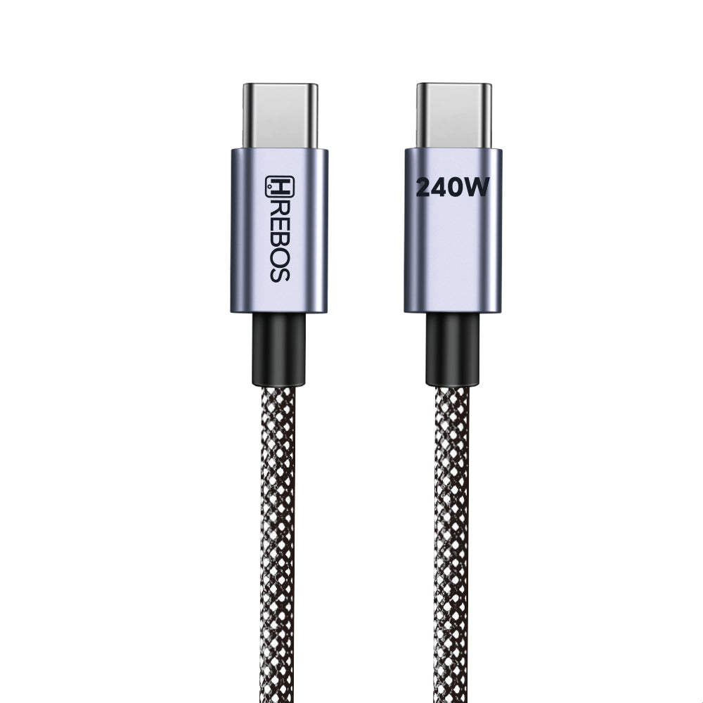 Cabo Carregador Ultra Rapido Hrebos USB-C 240W PD Compatível iPhone, Samsung, Xiaomi e MacBook – 1m Preto