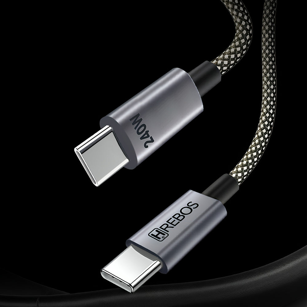 Cabo Carregador Ultra Rapido Hrebos USB-C 240W PD Compatível iPhone, Samsung, Xiaomi e MacBook – 1m Preto