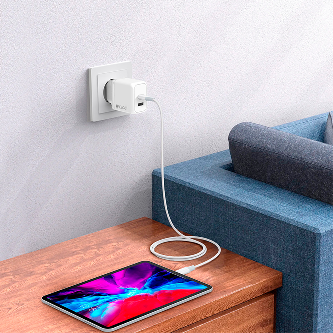 HREBOS Premium Carregador de Parede Premium 45W 1 entrada USB-C e 1 entrada USB com Cabo - Branco