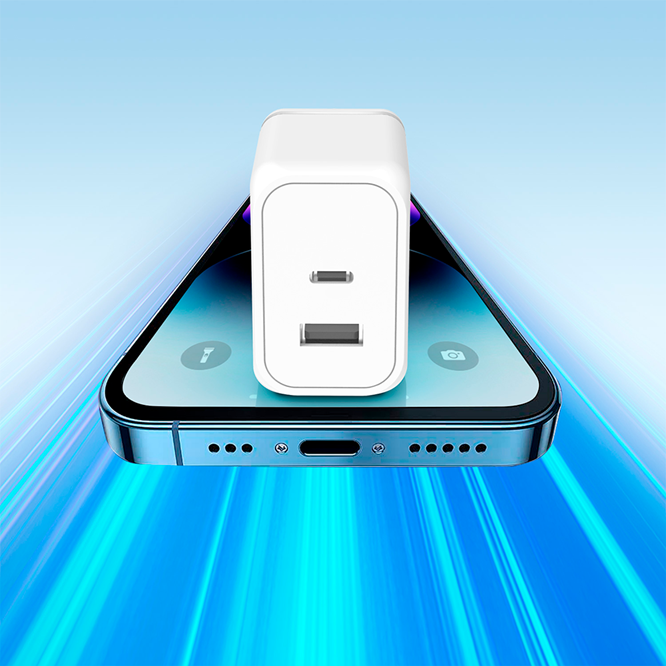 HREBOS Premium Carregador de Parede Premium 45W 1 entrada USB-C e 1 entrada USB com Cabo - Branco
