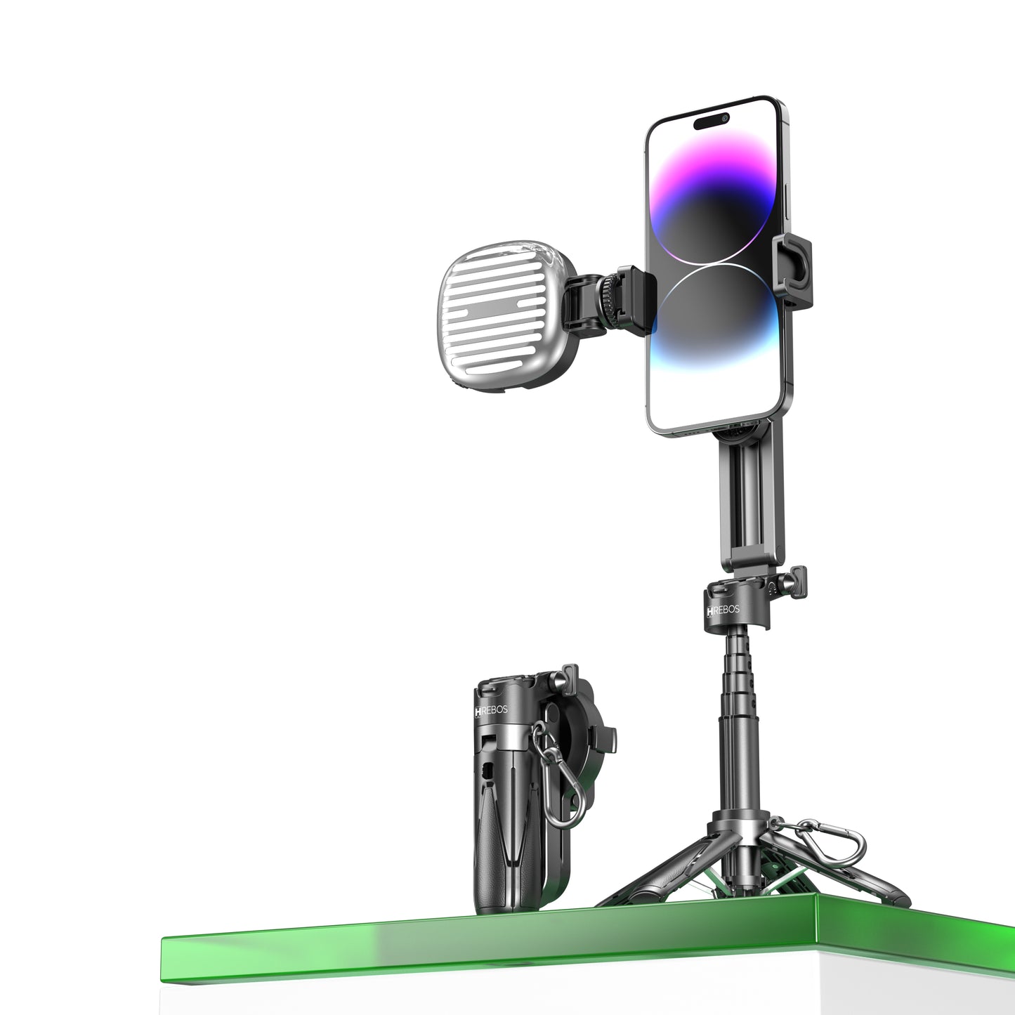 Mini Tripé Portátil Dobrável 4 em 1 Hrebos – Suporte Magnético para Celular