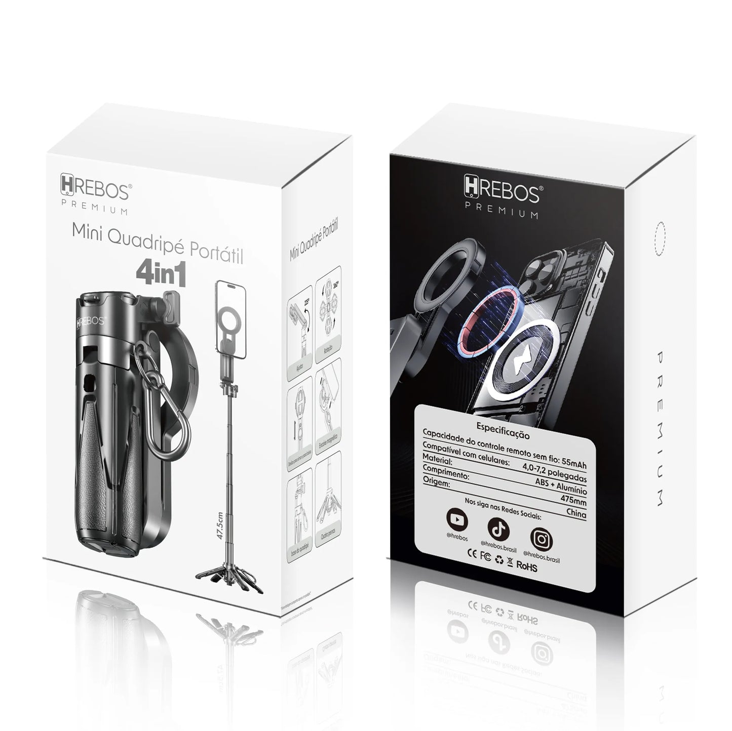 Mini Tripé Portátil Dobrável 4 em 1 Hrebos – Suporte Magnético para Celular