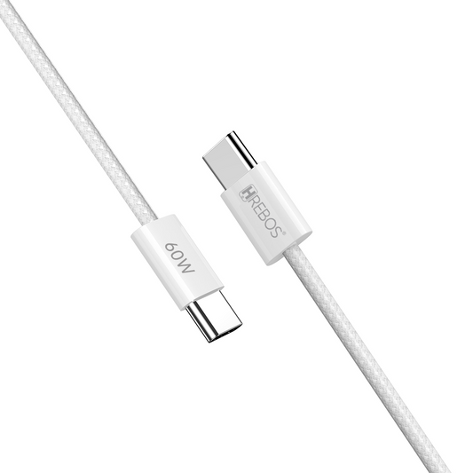 Cabo Carregador Rápido Hrebos Dual Tipo-C PD 60W Compatível IPhone/Samsung/Xiaomi - 1.5m Branco