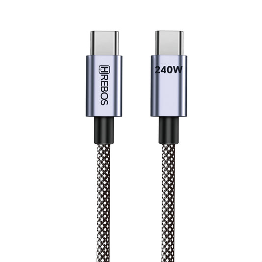 Cabo Carregador Ultra Rapido Hrebos USB-C 240W PD Compatível iPhone, Samsung, Xiaomi e MacBook – 1m Preto