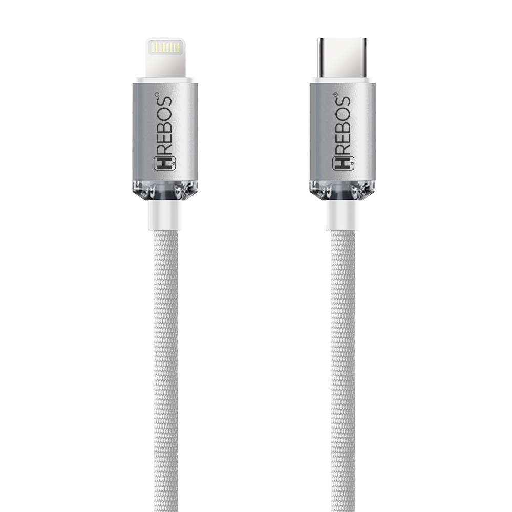 HREBOS Premium Cabo Lightnig Tipo-C 30W Luxury Acrylic 2M - Branco