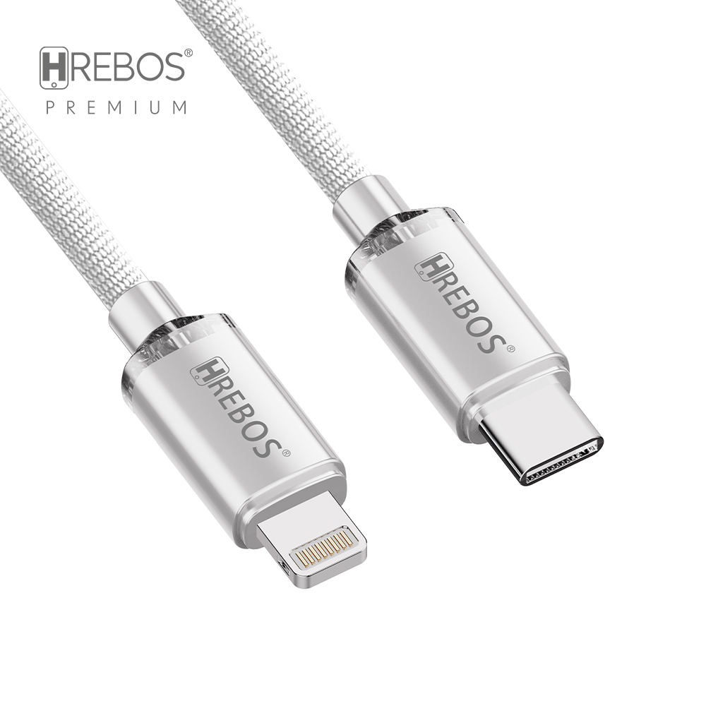 HREBOS Premium Cabo Lightnig Tipo-C 30W Luxury Acrylic 2M - Branco