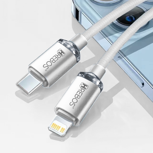 HREBOS Premium Cabo Lightnig Tipo-C 30W Luxury Acrylic 2M - Branco