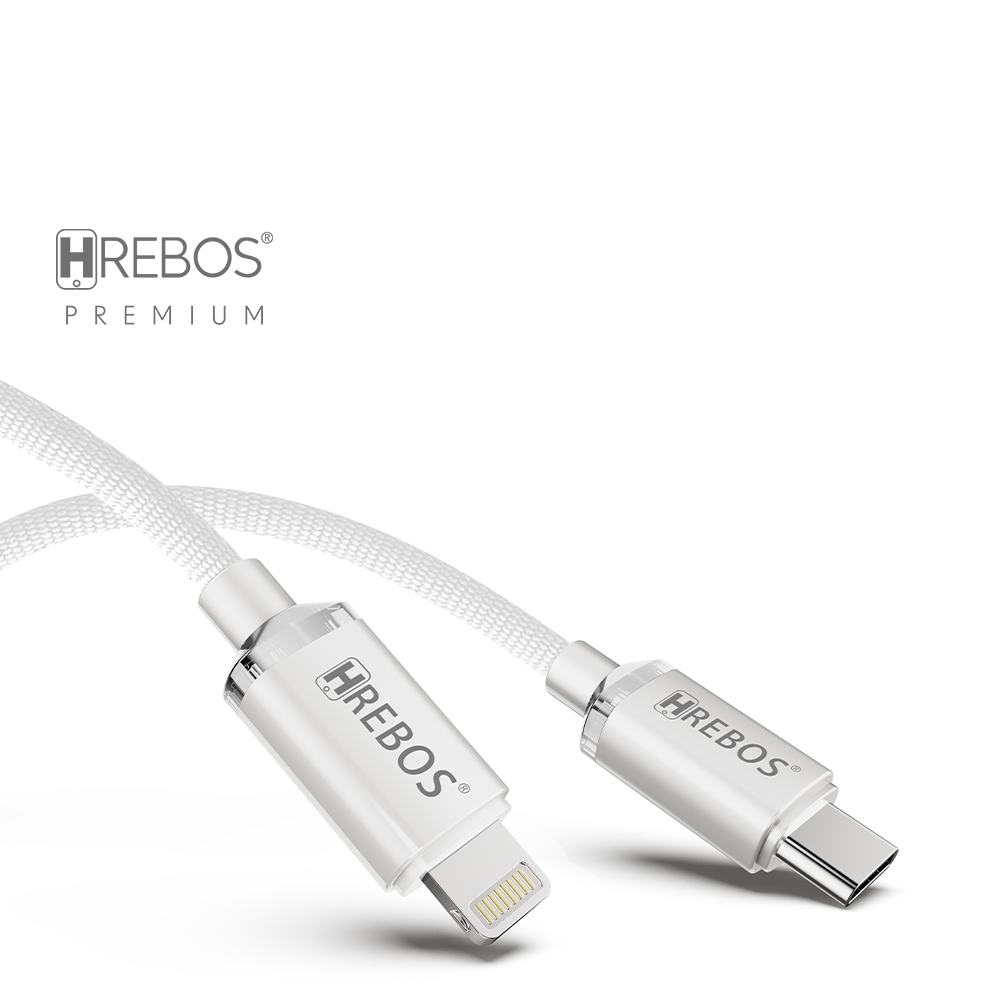 HREBOS Premium Cabo Lightnig Tipo-C 30W Luxury Acrylic 2M - Branco