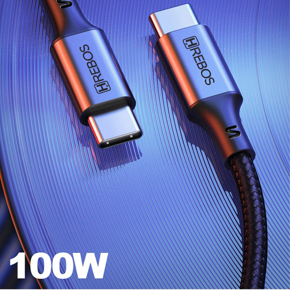 HREBOS Premium Cabo Dual Tipo-C 100W Midnight 2M - Preto