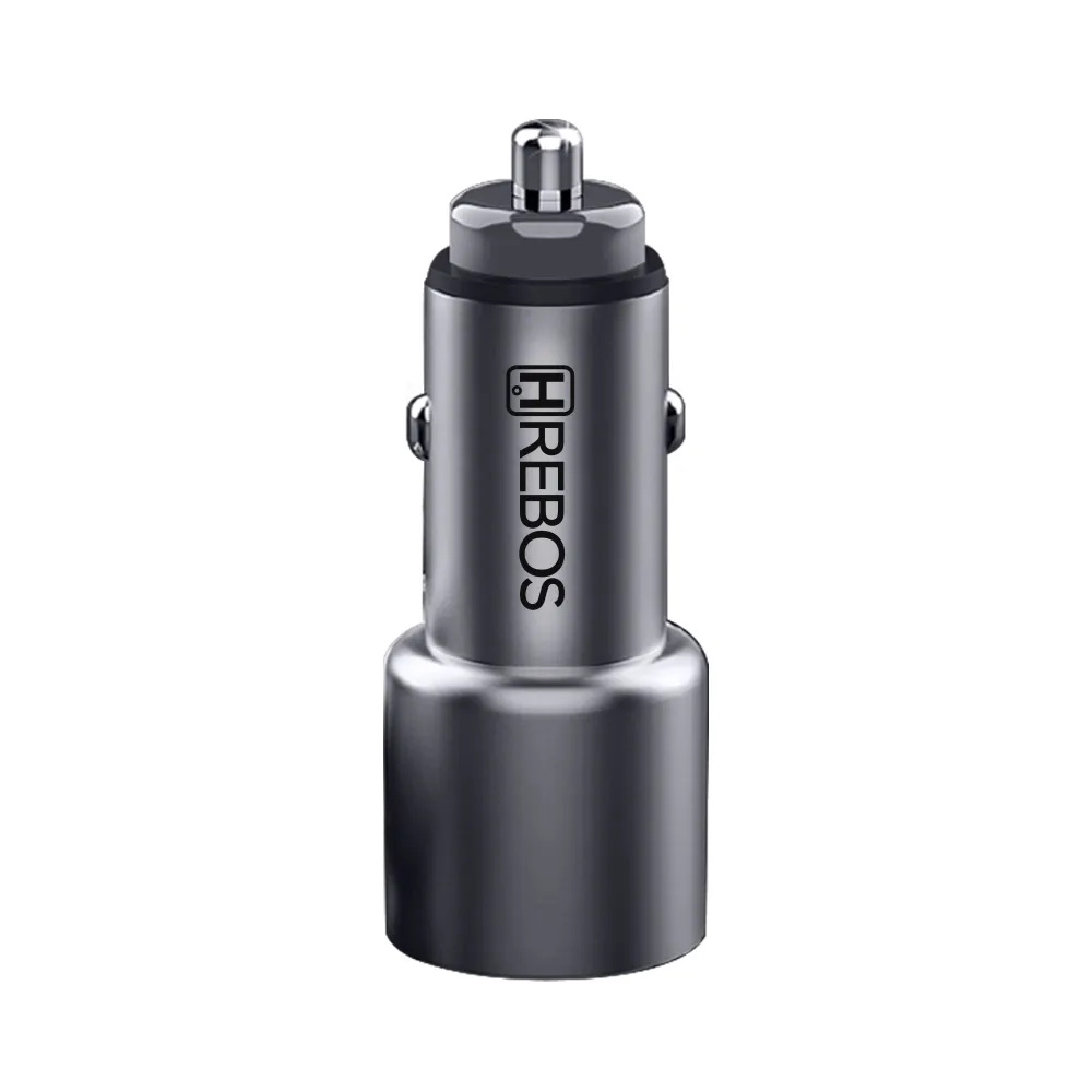 HREBOS Premium Kit Carregador Veicular 60W 2x USB-C com cabo Tipo-C ou Lightning - Cinza